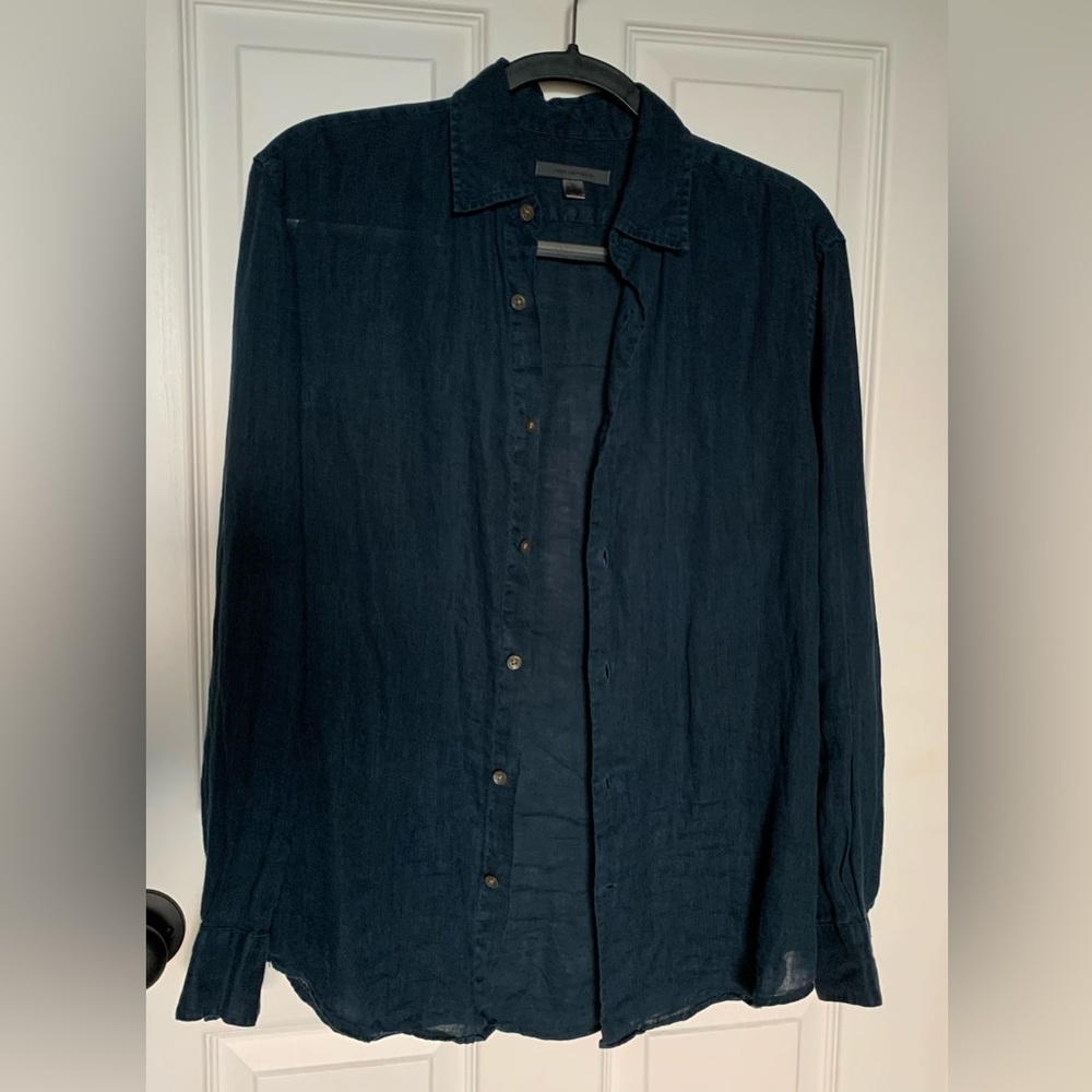 John Varvatos Blue Linen Button-Up Shirt